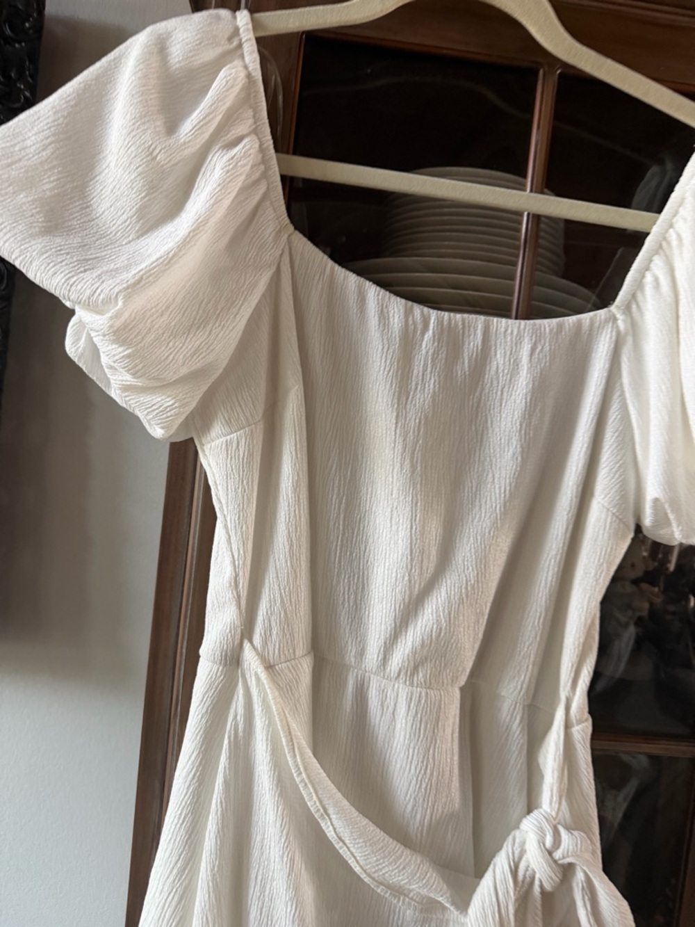 Trixxi White Puff Sleeve Ruffle Wrap-Style Mini Dress - Picture 3 of 6